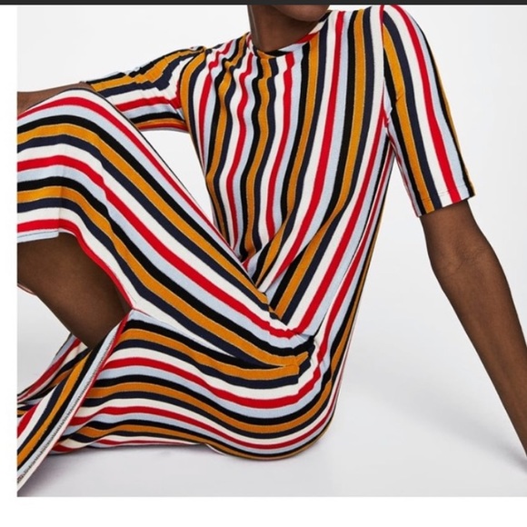 Zara Shiny Multi Colored Striped Dress - Picture 3 of 7
